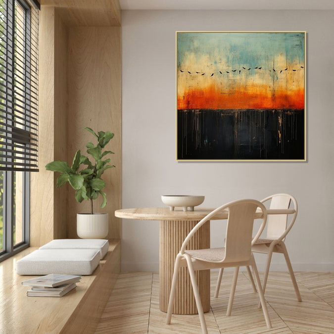 Handmade canvas Painting for Living Room : birds-on-horizon-2