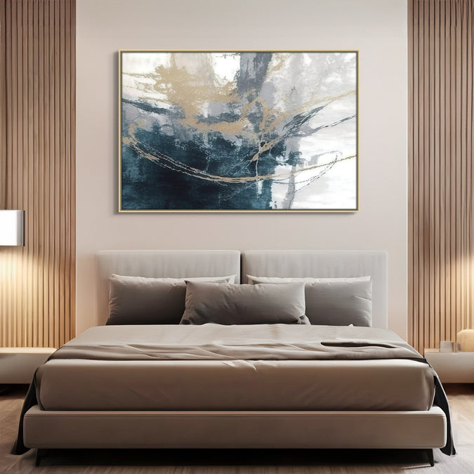 Handmade canvas Painting for Living Room : blue-gold-fusion