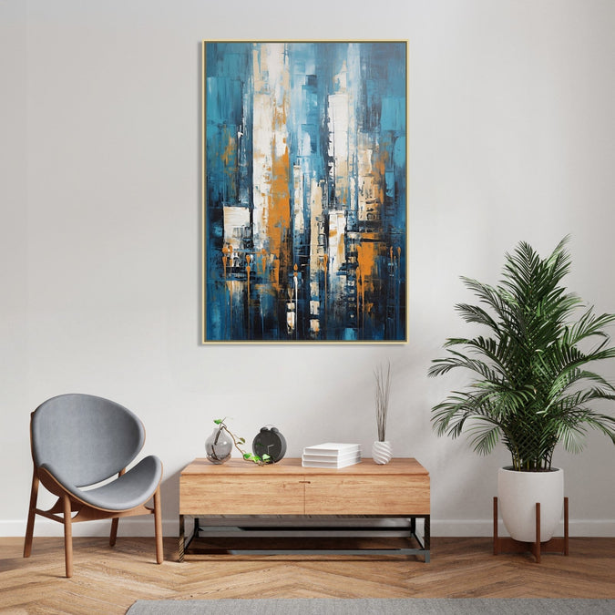 Handmade canvas Painting for Living Room : blue-rain