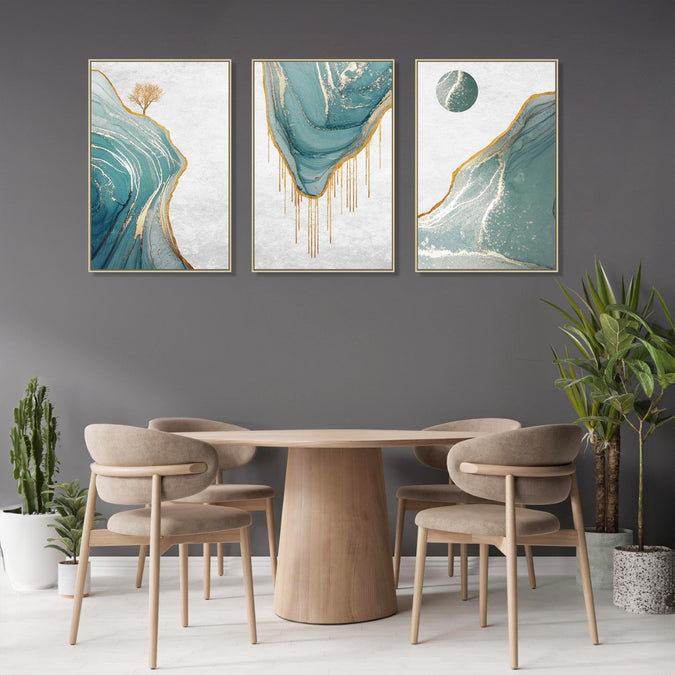 Handmade canvas Painting for Living Room : gold-and-aqua-landscapes