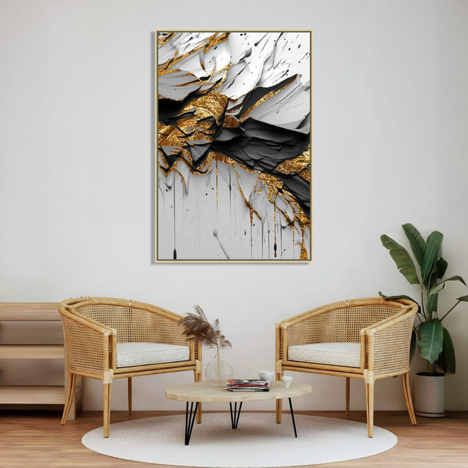 Handmade canvas Painting for Living Room : gold-black-abstract