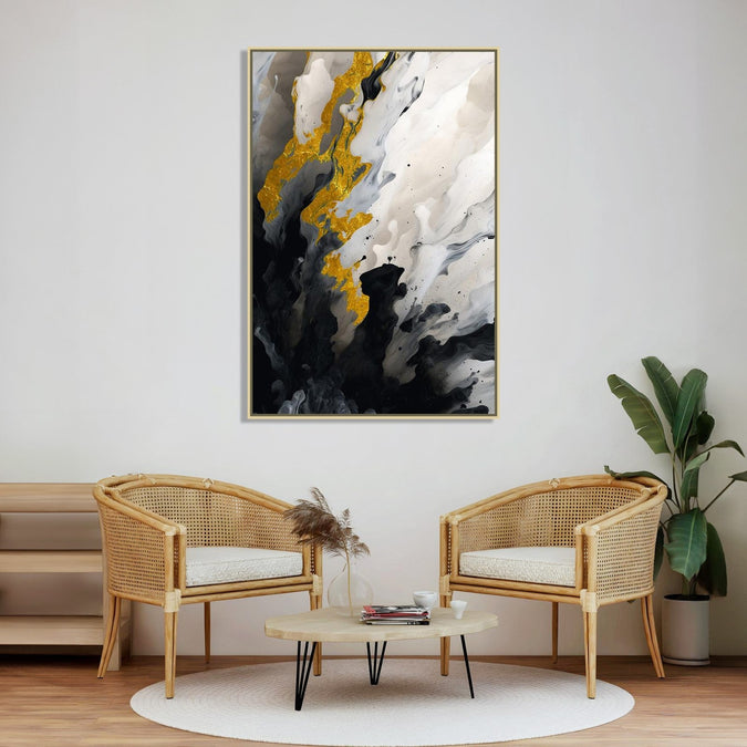 Handmade canvas Painting for Living Room : gold-ink-splash