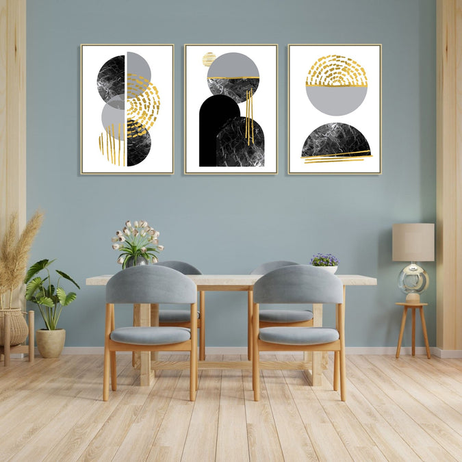 Handmade canvas Painting for Living Room : gold-monochrome-abstract-shapes