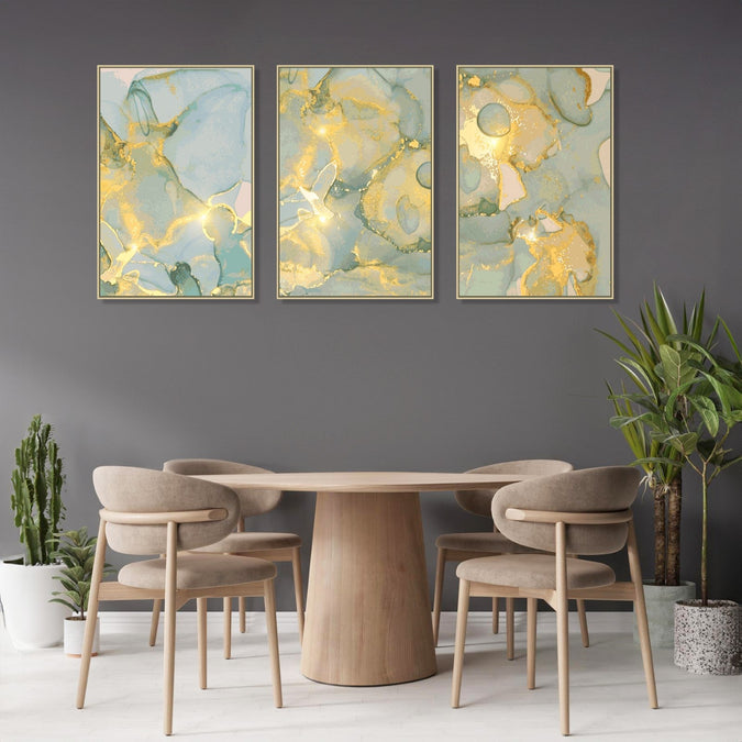 Handmade canvas Painting for Living Room : golden-aqua-flow