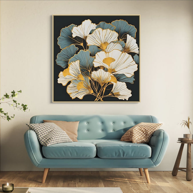 Handmade canvas Painting for Living Room : golden-ginkgo-glow