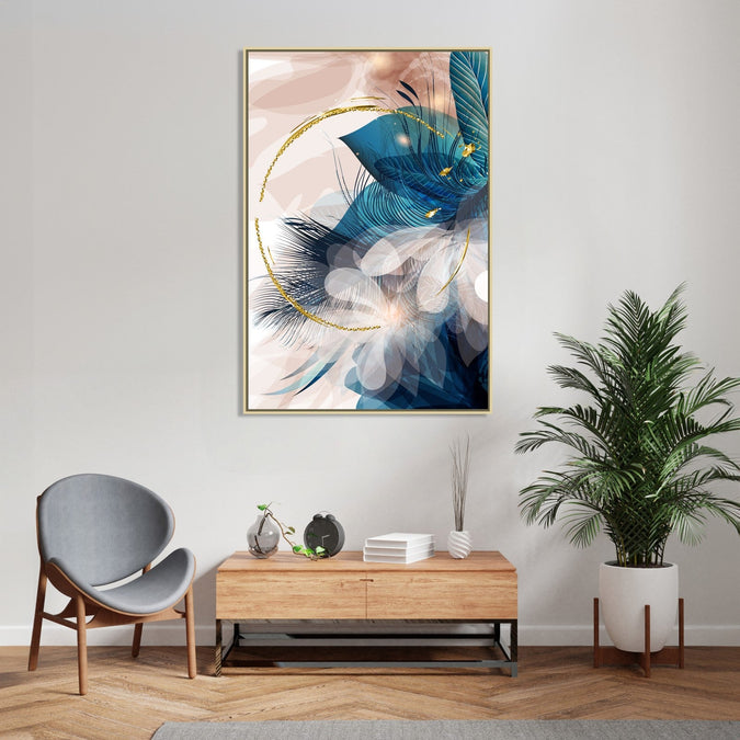 Handmade canvas Painting for Living Room : golden-hoop-feathers-2