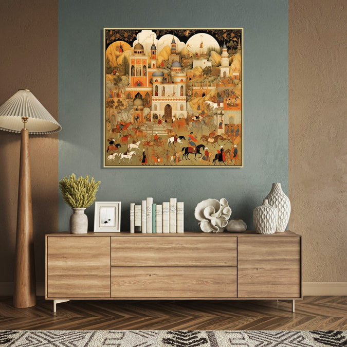 Handmade canvas Painting for Living Room : india-mughal-influenced-art