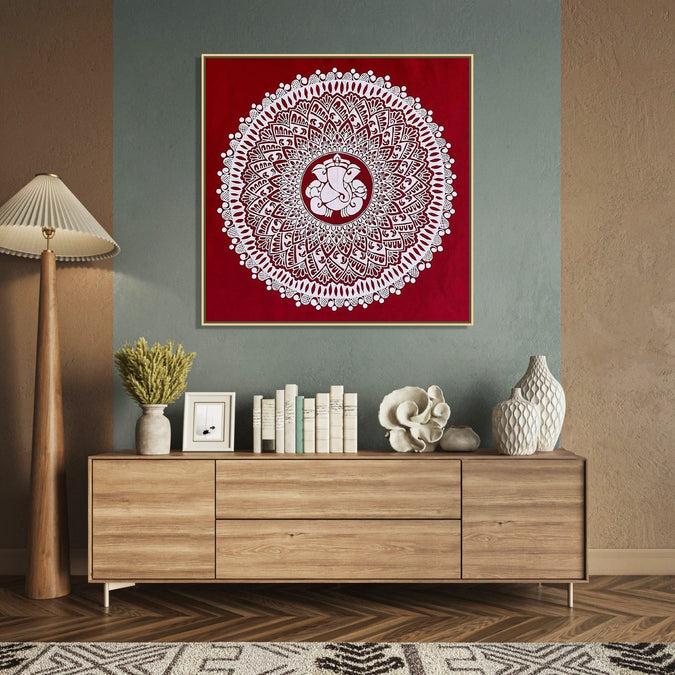 Handmade canvas Painting for Living Room : mandala-ganesha