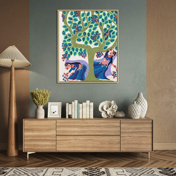 Handmade canvas Painting for Living Room : pithora-bhil-women-tree