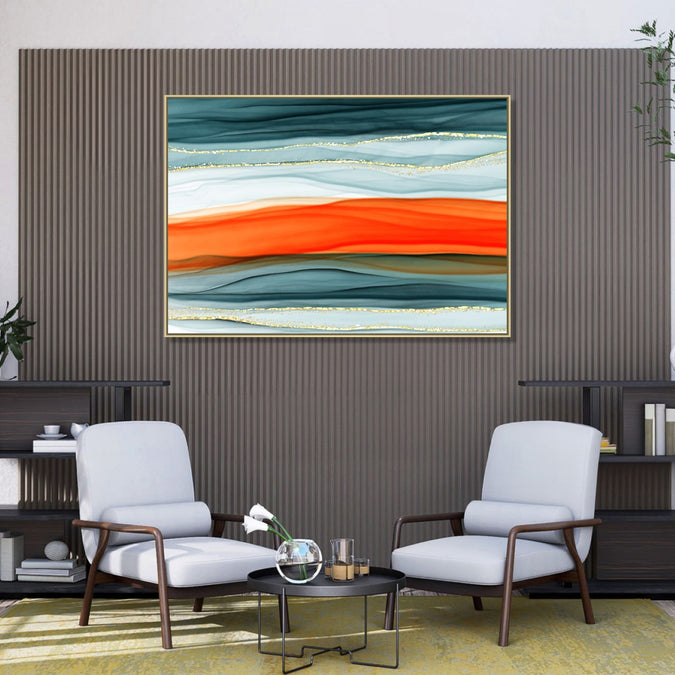 Handmade canvas Painting for Living Room : tangerine-wave