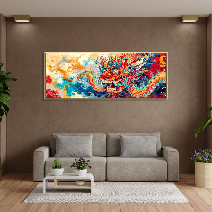 Handmade canvas Painting for Living Room : thangka-dragon-1