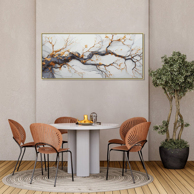 Handmade canvas Painting for Living Room : winter-tree-branch-with-golden-shoots