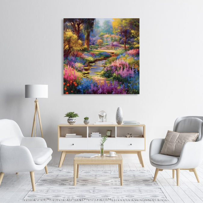 Stream, Flower and Trees: Beautiful Painting of Nature