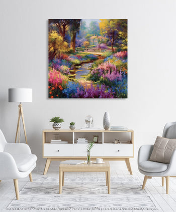 Stream, Flower and Trees: Beautiful Painting of Nature