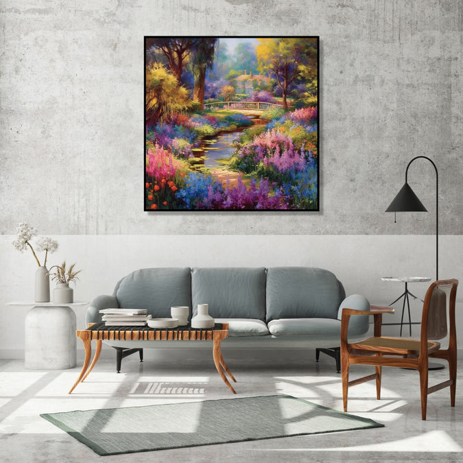 Stream, Flower and Trees: Beautiful Painting of Nature