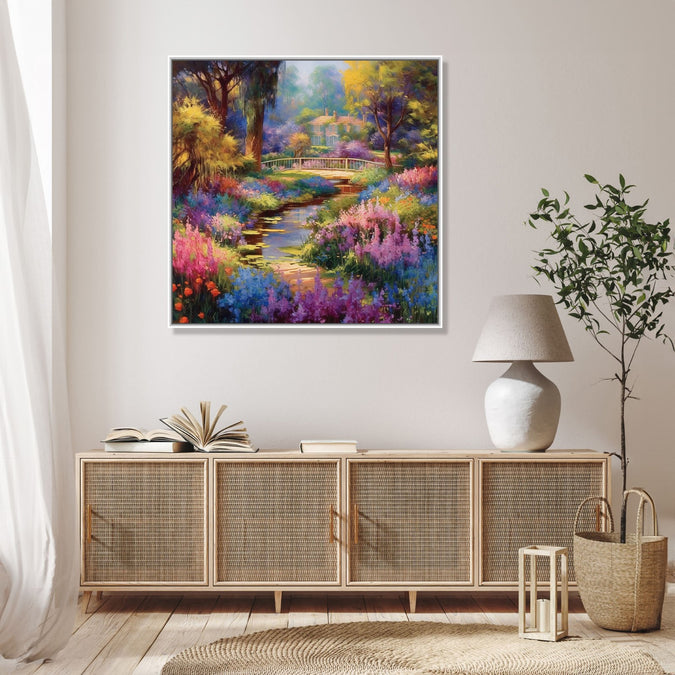 Stream, Flower and Trees: Beautiful Painting of Nature