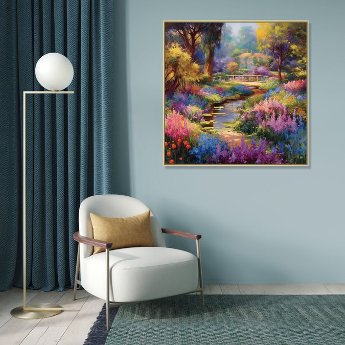 Stream, Flower and Trees: Beautiful Painting of Nature