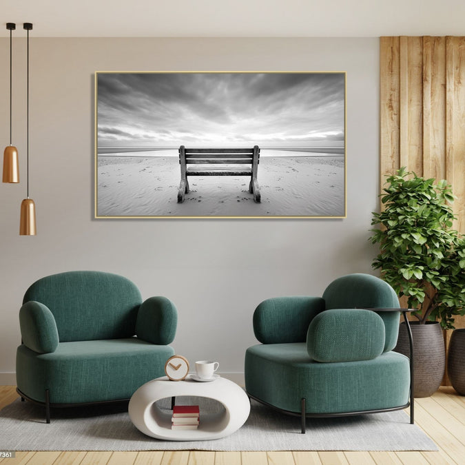 Large Painting for Drawing Room: A Bench on a quite beach