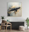 Large Painting for Drawing Room: A Black grey Whale in abstract background