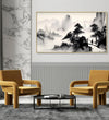 Large Painting for Drawing Room: A monochrome of mountains and trees, with a man passing by in an Asian Landscape