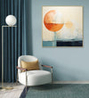 Large Painting for Drawing Room: An abstract with orange white circle with white blue and navy blue background