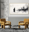 Large Painting for Drawing Room: Asian Monochrome of a traveller going through an abstract landscape