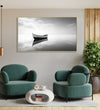 Large Painting for Drawing Room: Minimalistic monochrome with a boat with clear reflection.