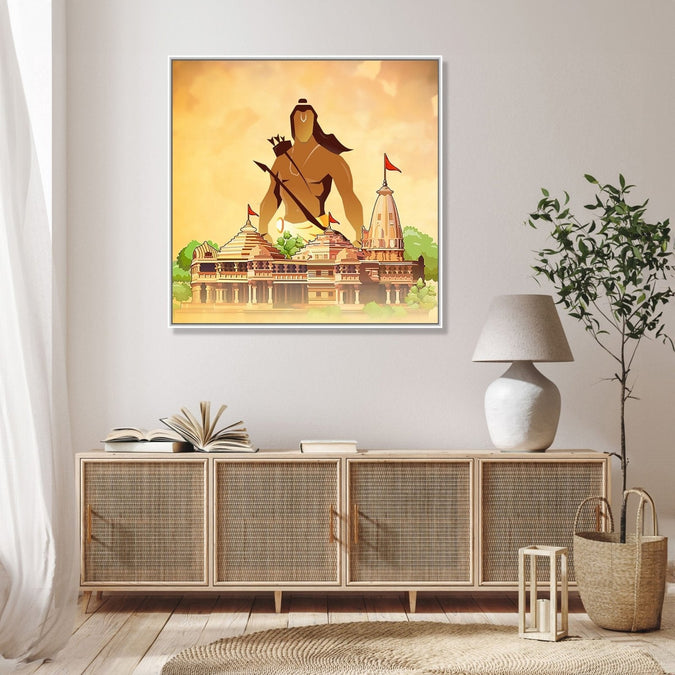 Large Painting for Living Room  : ram-mandir-saffron-square