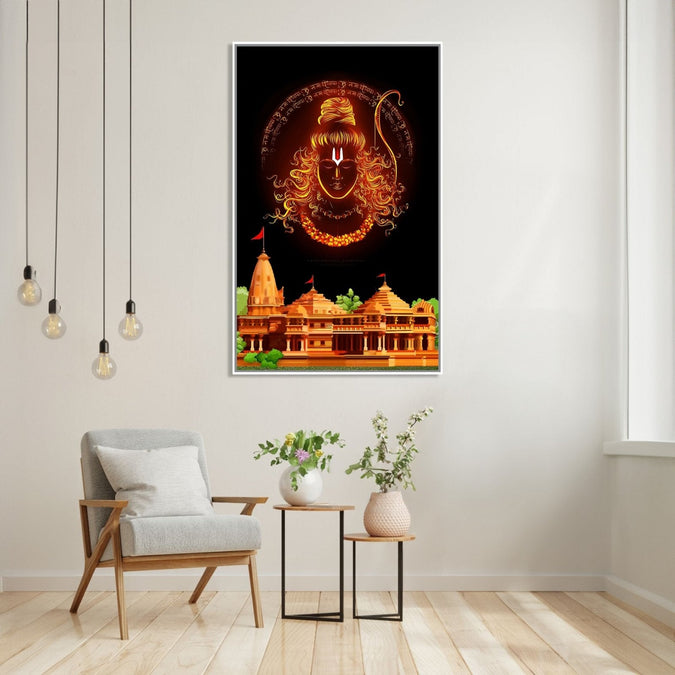 Large Painting for Living Room  : ram-mandir-shiv-inscription-vertical