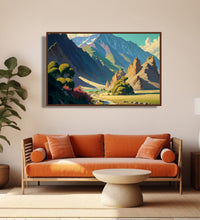 Large mountains with river bed and some trees in foreground Room 2