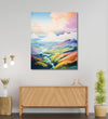 Light colours, mountains, clouds, sky and light blue stream Room 1