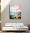 Light colours, mountains, clouds, sky and light blue stream Room 2