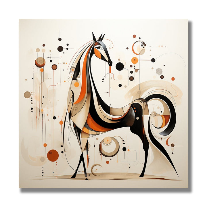 Line art horse, black orange 