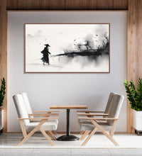 Painting for Home:Asian Monochrome of a traveller going through an abstract landscape