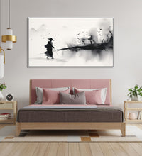 Painting for Drawing Room: Asian Monochrome of a traveller going through an abstract landscape