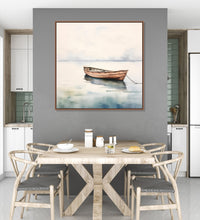 Painting for Home:A single boat in still water , minimalistic
