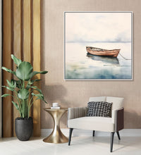 Painting for Drawing Room: A single boat in still water , minimalistic