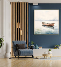 Large Painting for Drawing Room: A single boat in still water , minimalistic