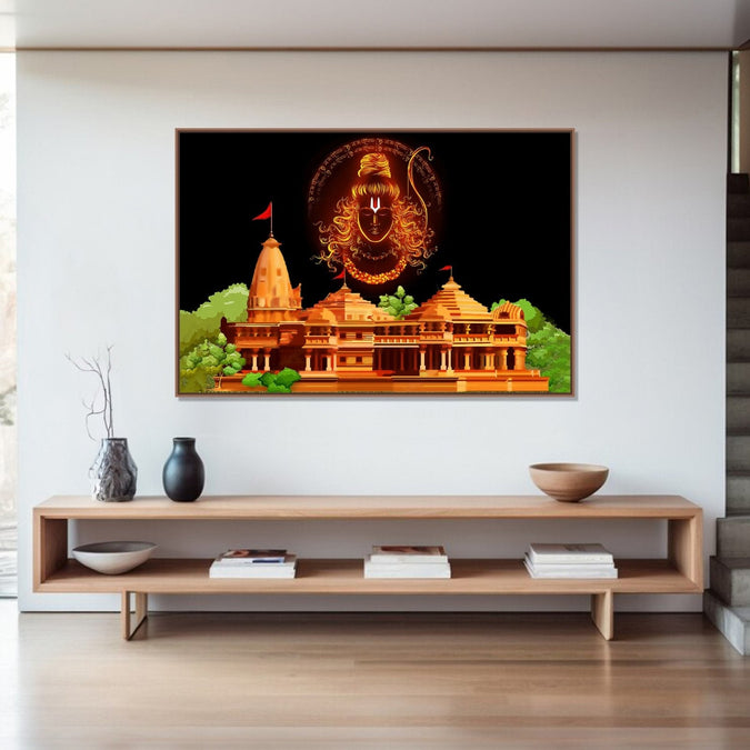 Painting for Bed Room : ram-mandir-shiv-inscription-horizontal