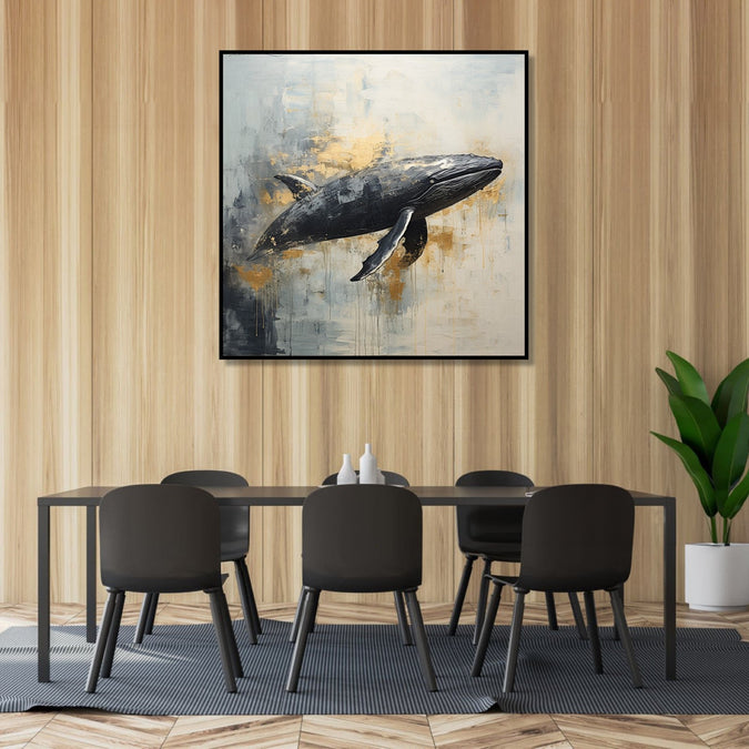 Painting for Bedroom: A Black grey Whale in abstract background