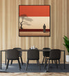 Painting for Bedroom: Asian Painting of a man standing and looking out to open space, with a tree on a side and Asian design wall