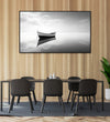 Painting for Bedroom: Minimalistic monochrome with a boat with clear reflection.