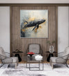 Painting for Drawing Room: A Black grey Whale in abstract background