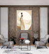 Painting for Drawing Room: A flowy abstract figurine women in drark brown and beige colours