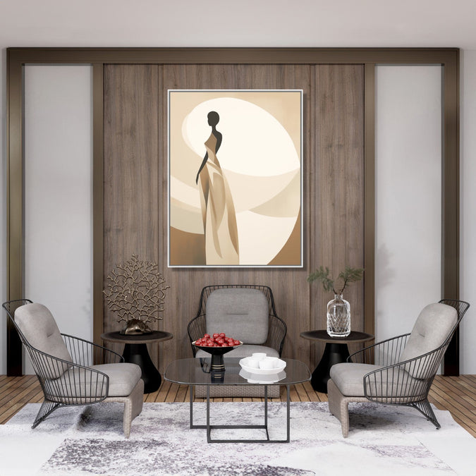 Painting for Drawing Room: A flowy abstract figurine women in drark brown and beige colours