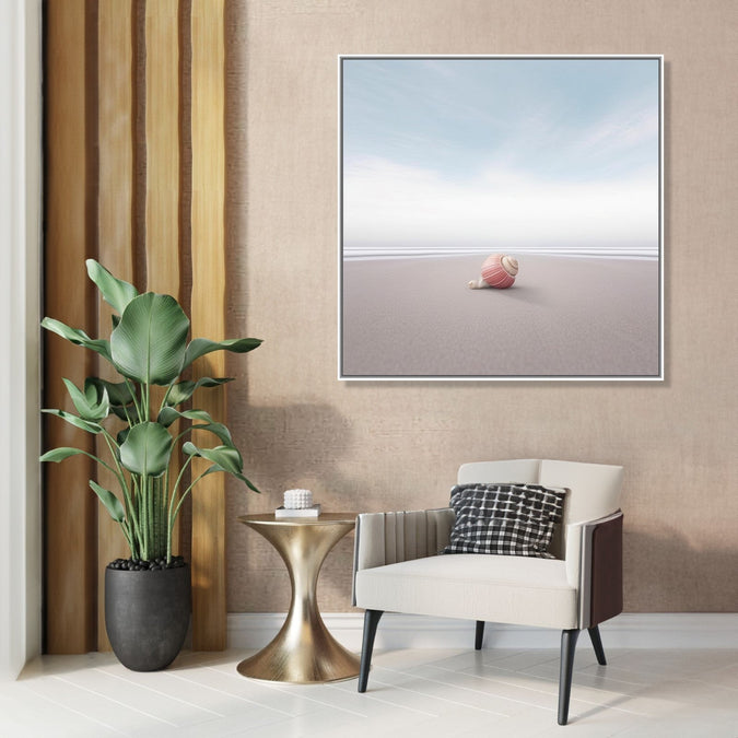 Painting for Drawing Room: A pink seashell on a beach