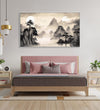 Painting for Drawing Room: An Asian Monochrome of mountains, Lake and tree with Misty surroundings and two sun