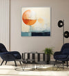 Painting for Drawing Room: An abstract with orange white circle with white blue and navy blue background