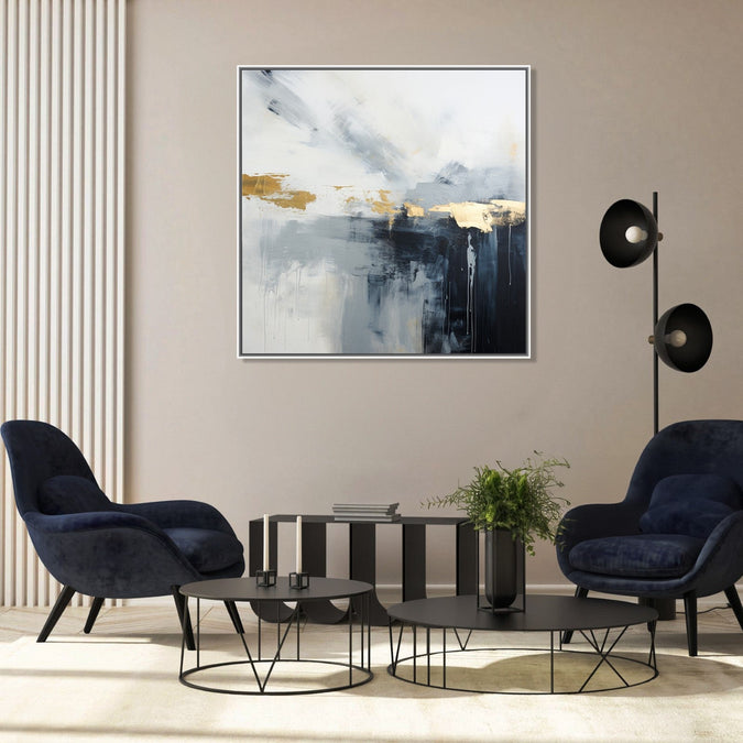 Painting for Drawing Room: Black, grey, white and gold abstract