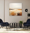 Painting for Drawing Room: Minimalistic abstract with grey, white, yellow, orange and dark brown heus